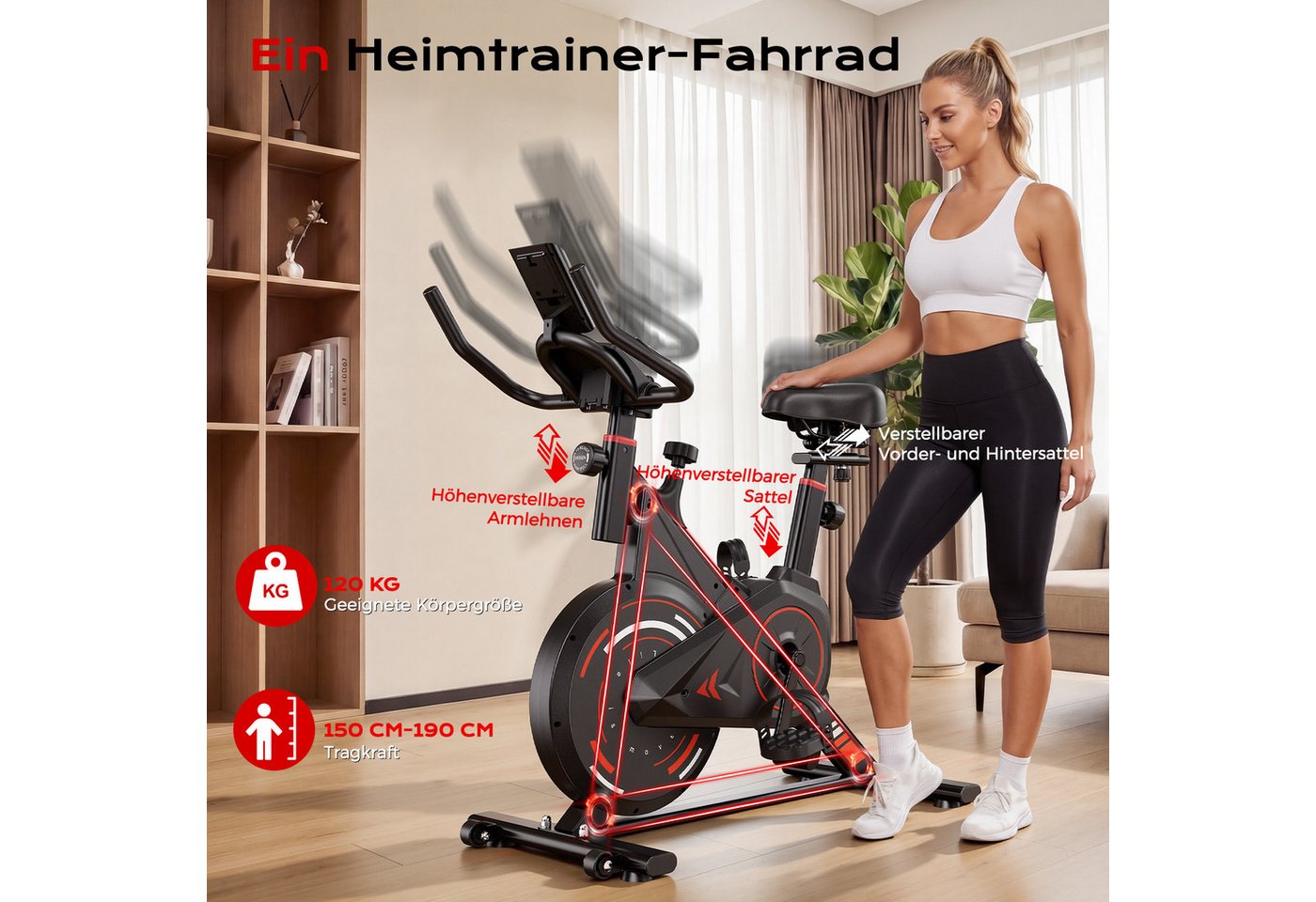 Hamlody Heimtrainer Heimtrainer Fahrrad mit 0-100% Magnetwiderstand (Leises Hometrainer Fahrrad mit LCD-Monitor, Fitnessbike mit Tablet-Halter), Indoor Bike für Cardio-Training, Bis 160KG Bild 3