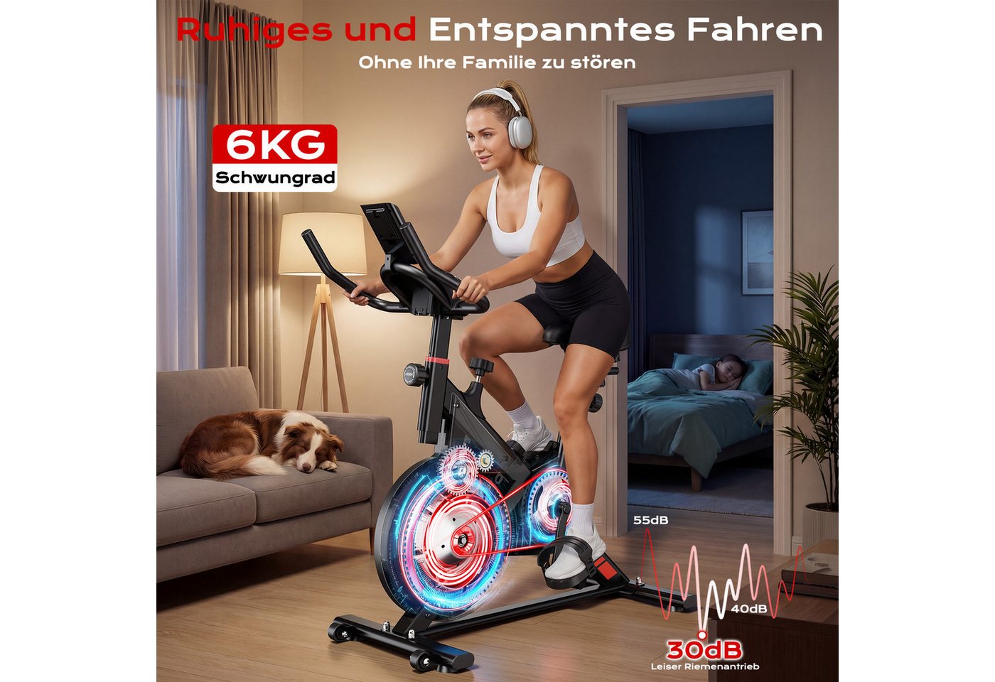 Hamlody Heimtrainer Heimtrainer Fahrrad mit 0-100% Magnetwiderstand (Leises Hometrainer Fahrrad mit LCD-Monitor, Fitnessbike mit Tablet-Halter), Indoor Bike für Cardio-Training, Bis 160KG Bild 4