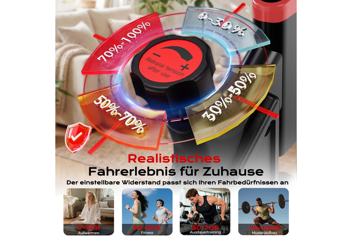 Hamlody Heimtrainer Heimtrainer Fahrrad mit 0-100% Magnetwiderstand (Leises Hometrainer Fahrrad mit LCD-Monitor, Fitnessbike mit Tablet-Halter), Indoor Bike für Cardio-Training, Bis 160KG Bild 5