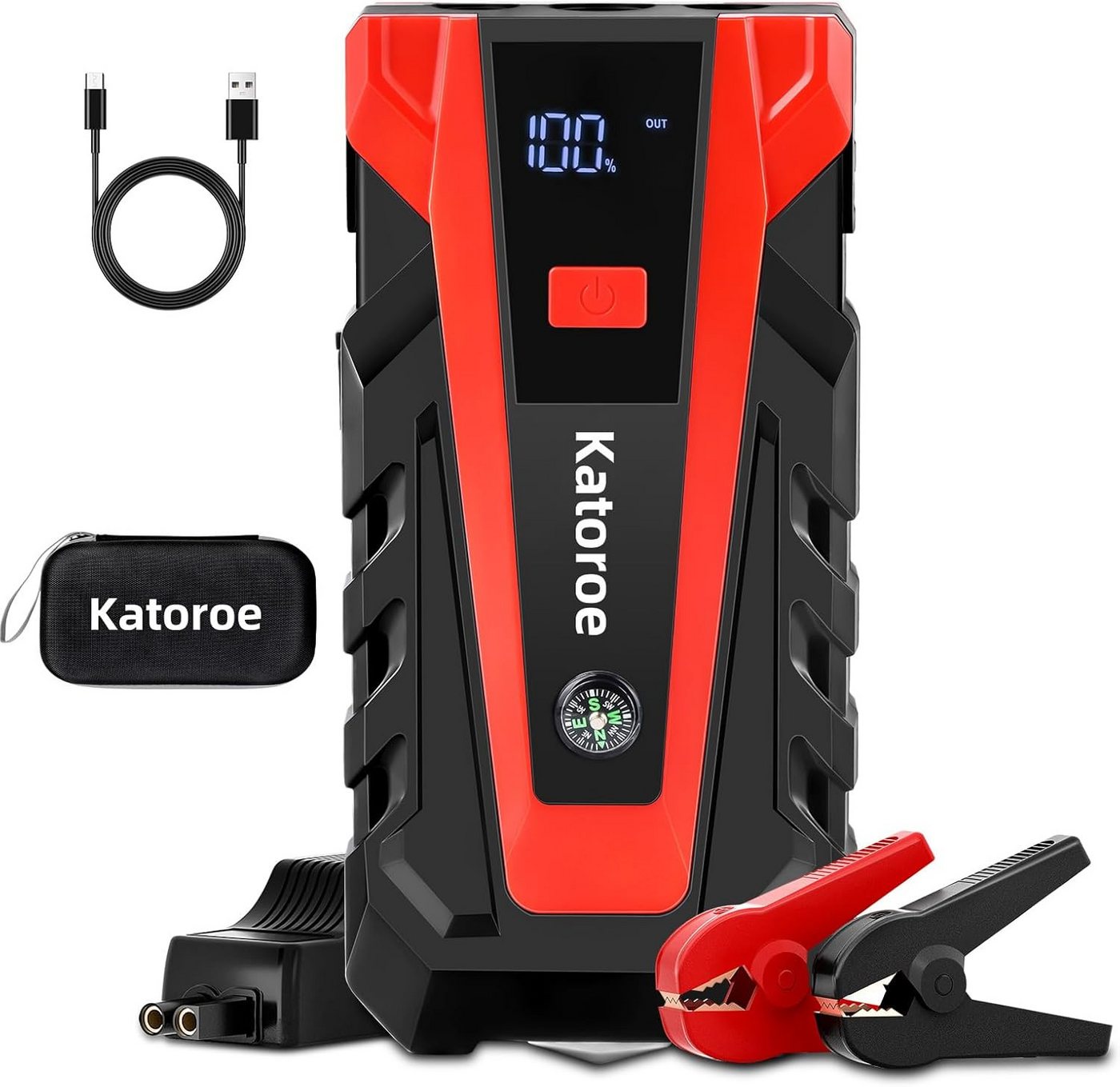 Vivitar 6000A Starthilfe Powerbank Auto Batterie Booster 12V, Tragbares Starthilfegerät mit intelligenten Starthilfekabeln, zwei USB-Ladeanschlüssen, 400-Lumen-LED-Lampe SOS-Modus, LED-Anzeige, USB-C-Kabel und Aufbewahrungstasche für PKWs, SUVs, Motorräder, LKWs, Camping und Notfälle, Starter Powerbank für bis zu 10,0L Benzin & 8,0L Diesel Bild 5