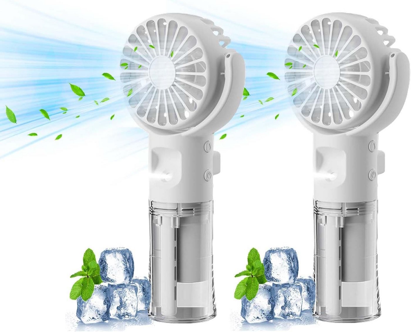 FELIXLEO Handventilator Handventilator mit Wasserkuehlung USB 4 Stufen 2er Pack Weiss