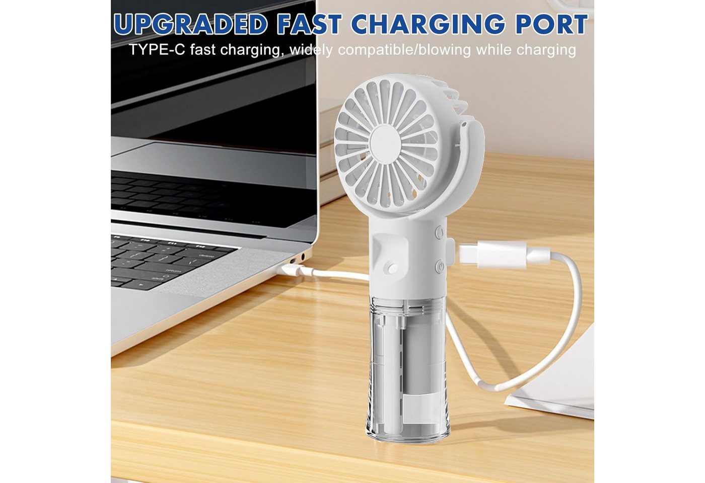 FELIXLEO Handventilator Handventilator mit Wasserkuehlung USB 4 Stufen 2er Pack Weiss Bild 2