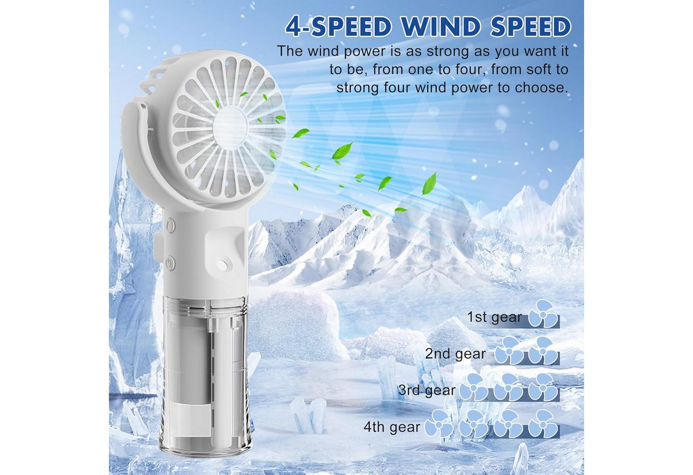 FELIXLEO Handventilator Handventilator mit Wasserkuehlung USB 4 Stufen 2er Pack Weiss Bild 4
