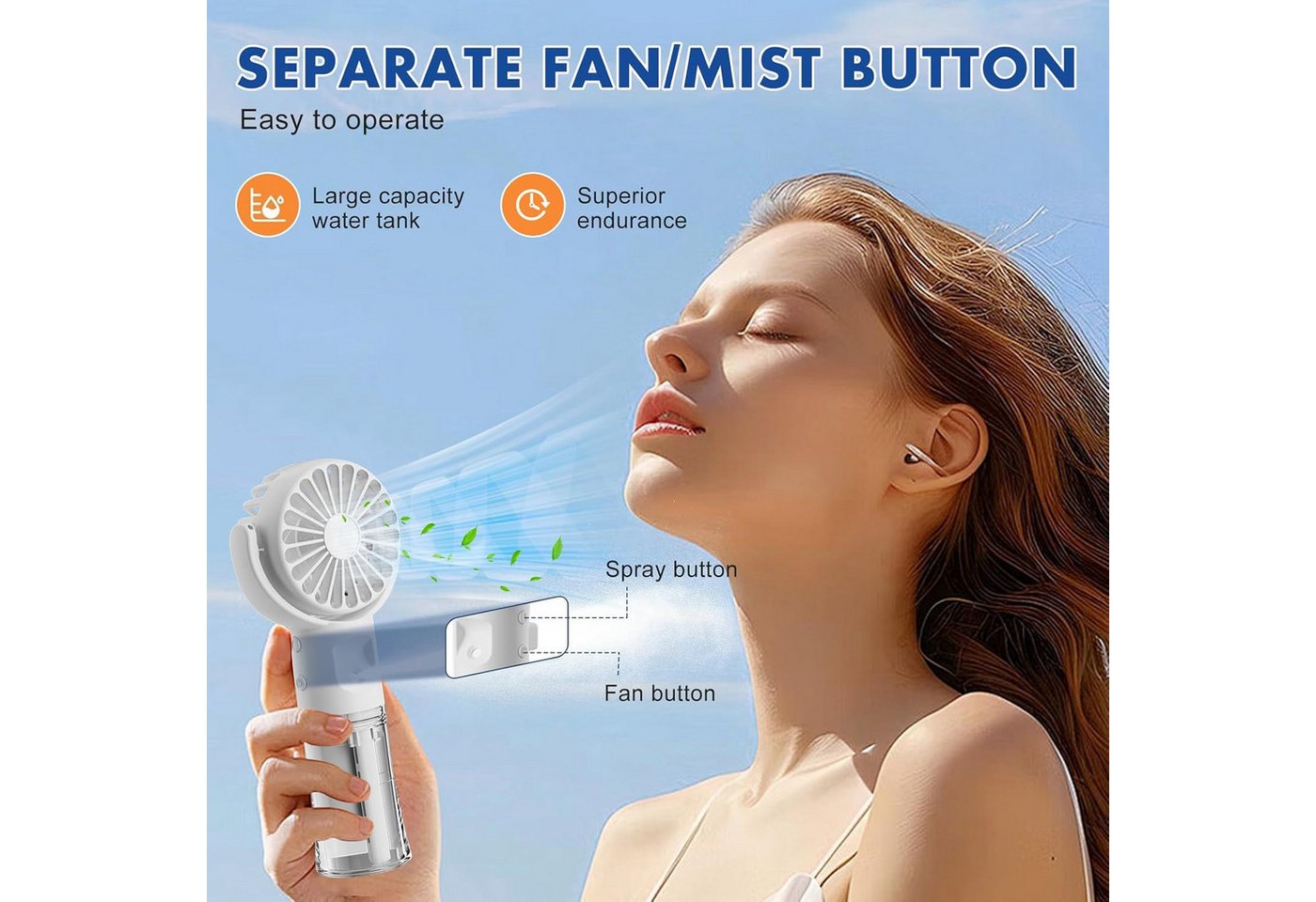 FELIXLEO Handventilator Handventilator mit Wasserkuehlung USB 4 Stufen 2er Pack Weiss Bild 5