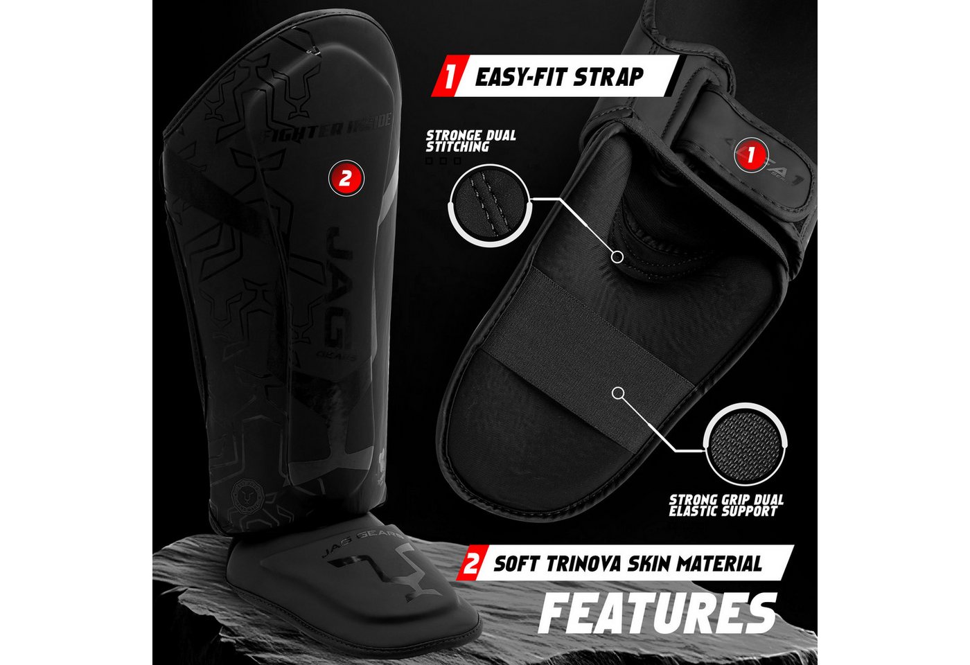 JAG GEARS Kampfsport Schienbeinschoner Schienbeinschoner-Polsterung für Kampfsportarten und Kickboxen schütze (Set, 1x pair), Geeignet für MMA Kickboxen, Muay Thai, Sparring, Training und Wettkamp Bild 3