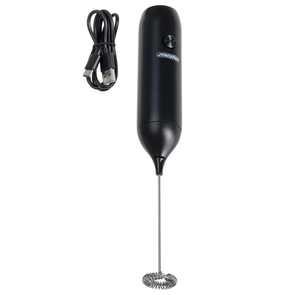 Mesko Milchaufschäumer MS 4534 wiederaufladbar, USB-C Handaufschäumer, Edelstahl-Quirl, für Cappuccino, Latte Macchiato, Matcha, Kakao Schwarz