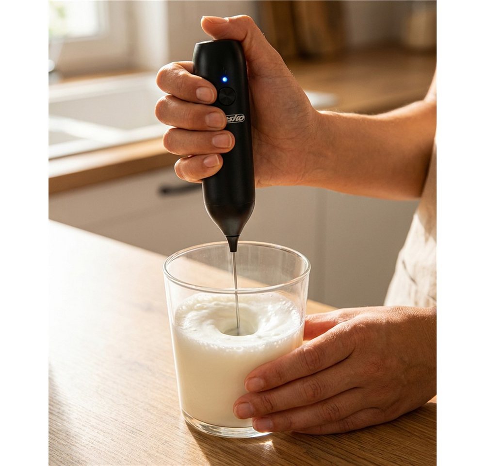 Mesko Milchaufschäumer MS 4534 wiederaufladbar, USB-C Handaufschäumer, Edelstahl-Quirl, für Cappuccino, Latte Macchiato, Matcha, Kakao Schwarz Bild 2