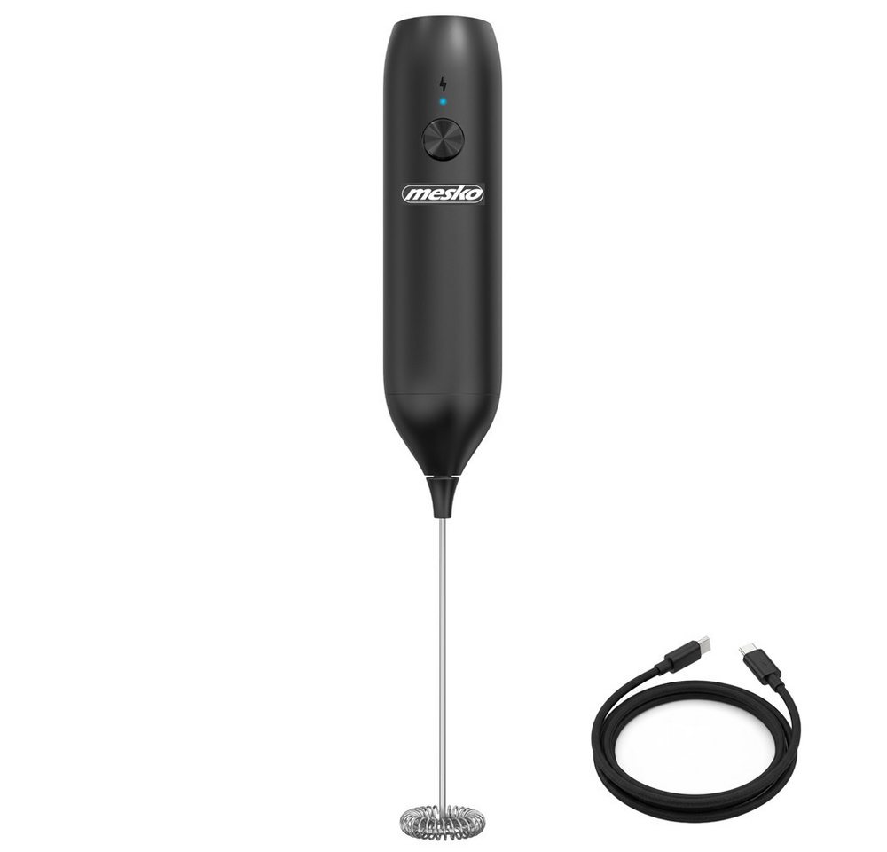 Mesko Milchaufschäumer MS 4534 wiederaufladbar, USB-C Handaufschäumer, Edelstahl-Quirl, für Cappuccino, Latte Macchiato, Matcha, Kakao Schwarz Bild 3