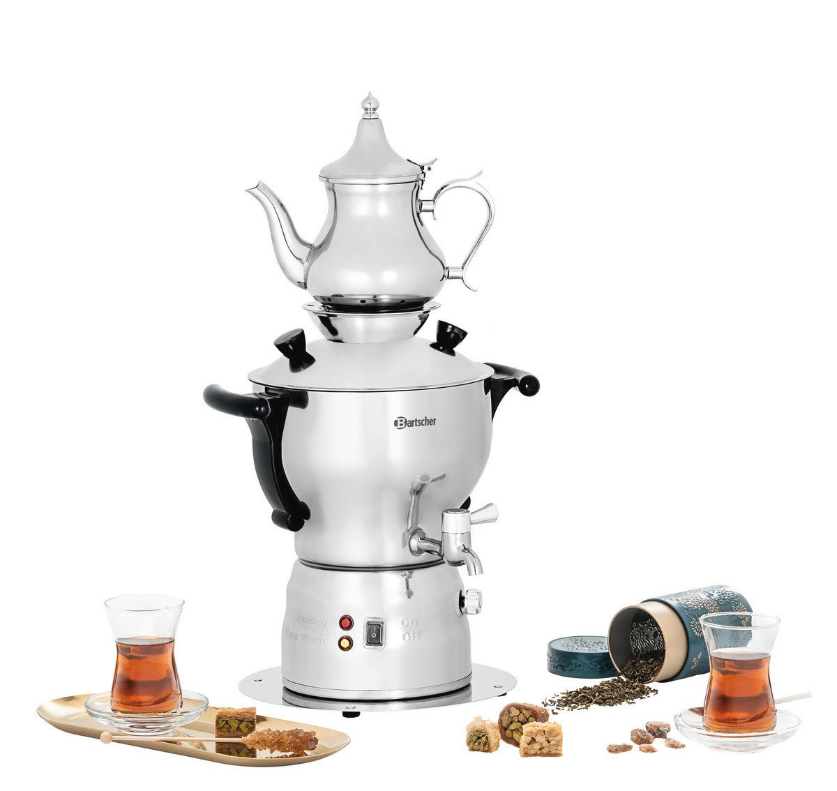 Bartscher Samowar Samowar 3L, mit Teekanne 1L, Edelstahl, 191007, 3 l Bild 2