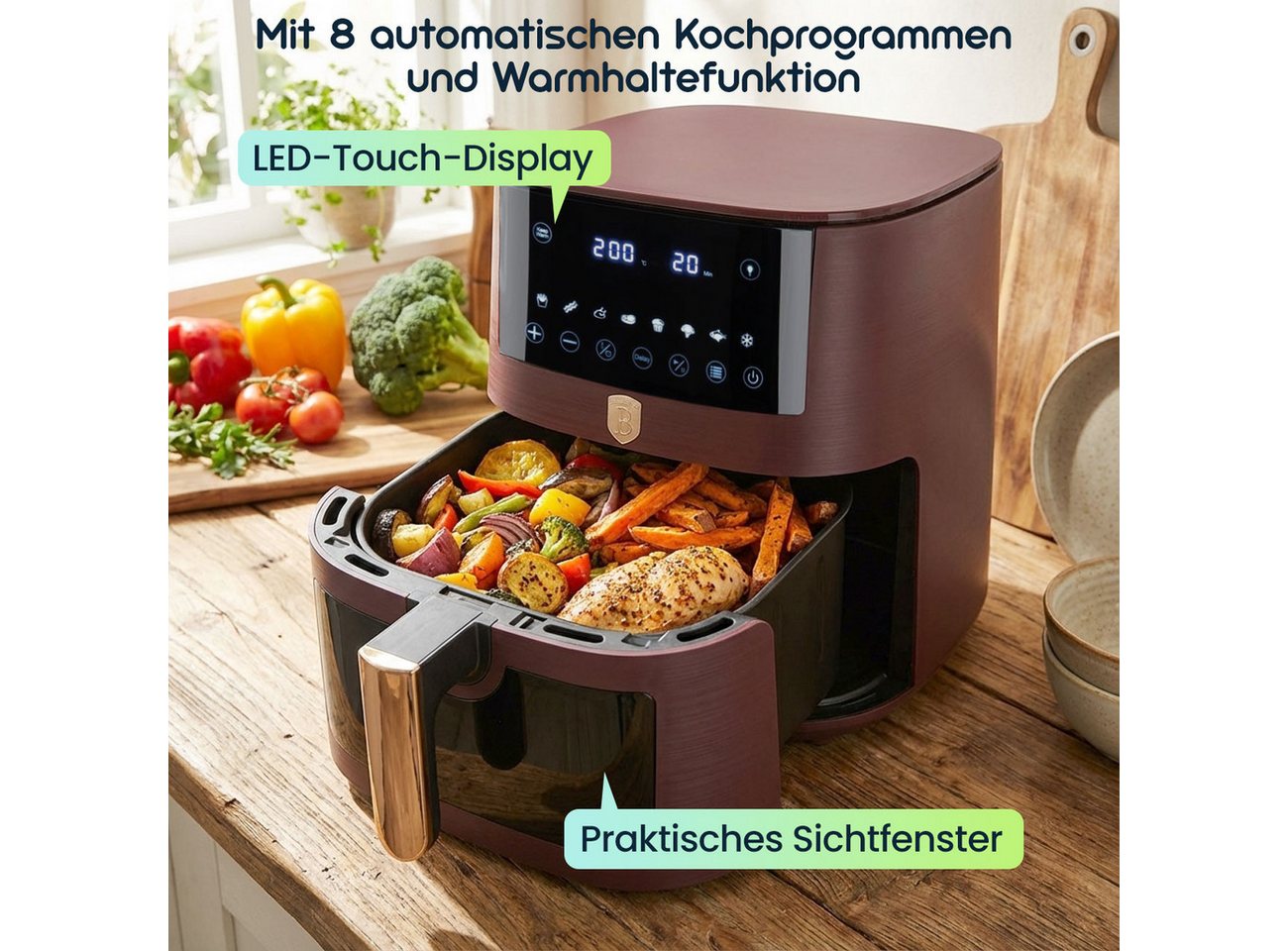 BerlingerHaus Heißluftfritteuse CH7005, 1400 W, Mit Zeitschaltuhr (bis 60 min) Bild 3