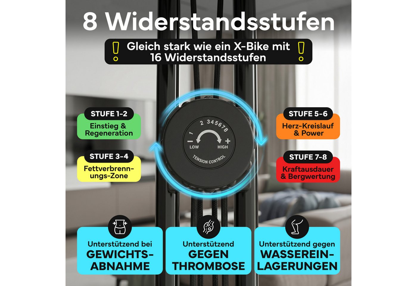 NEOLYMP Heimtrainer Fahrrad Klappbar - leises Cardio-Training bis 135 kg Indoor Bike (Trimmrad Fitnessbikes Senioren extra stabild & wackelfrei), Hometrainer Fahrrad - 8 Stufen, Pulsmesser, Tablet-Halter Bild 2