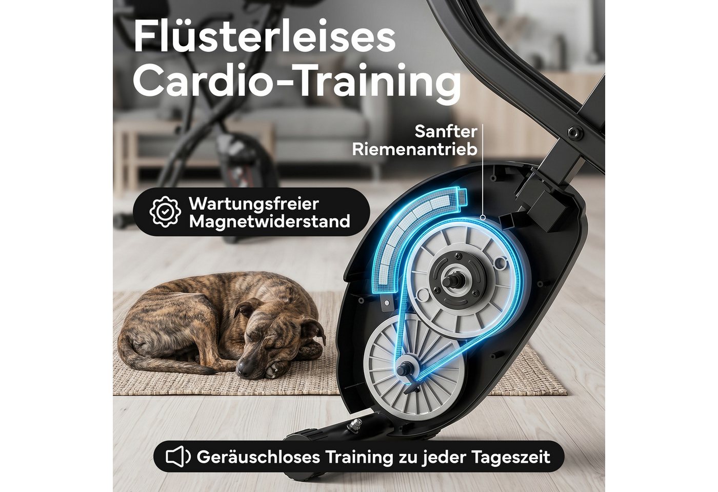 NEOLYMP Heimtrainer Fahrrad Klappbar - leises Cardio-Training bis 135 kg Indoor Bike (Trimmrad Fitnessbikes Senioren extra stabild & wackelfrei), Hometrainer Fahrrad - 8 Stufen, Pulsmesser, Tablet-Halter Bild 4