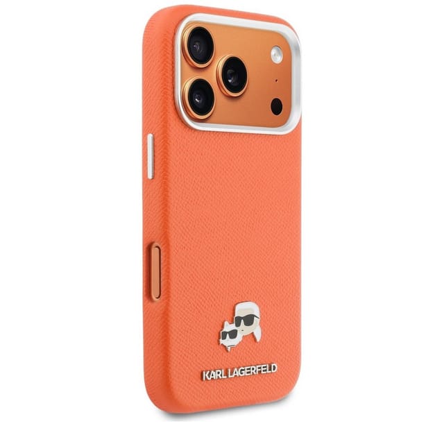 KARL LAGERFELD Handyhülle Hülle iPhone 17 Pro Max Kunstleder orange MagSafe 6,9 Zoll, Kantenschutz