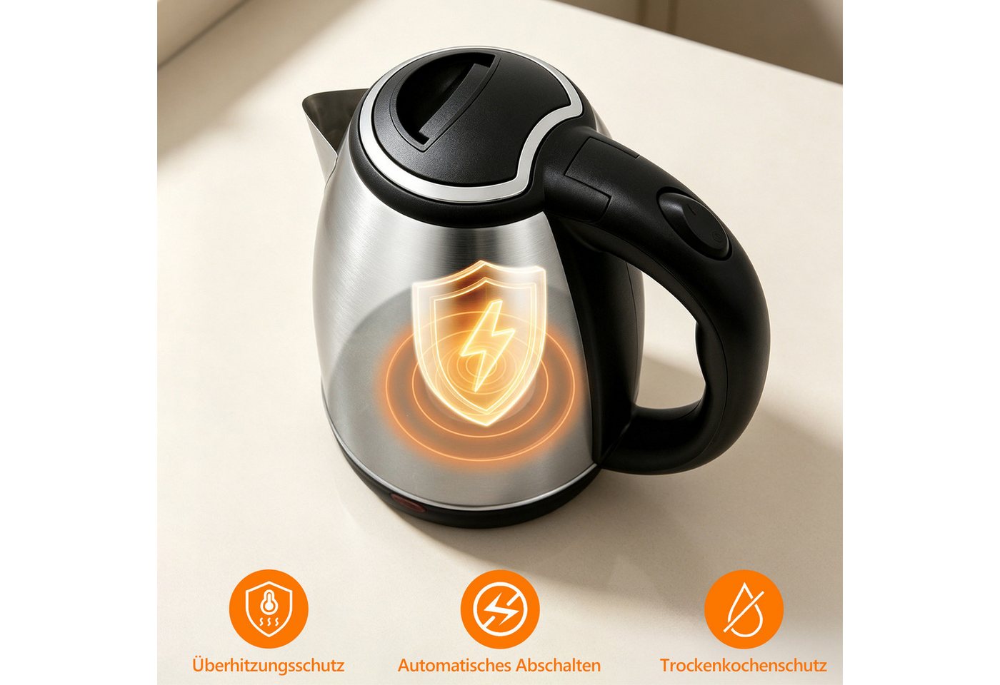 OZAVO Wasserkocher Edelstahl Wasserkocher 1.8L 1500W mit Kalkfilter und 360°-Basis, 1500 W, Abschaltautomatik,Trockenlaufschutz,100% BPA Frei Bild 5