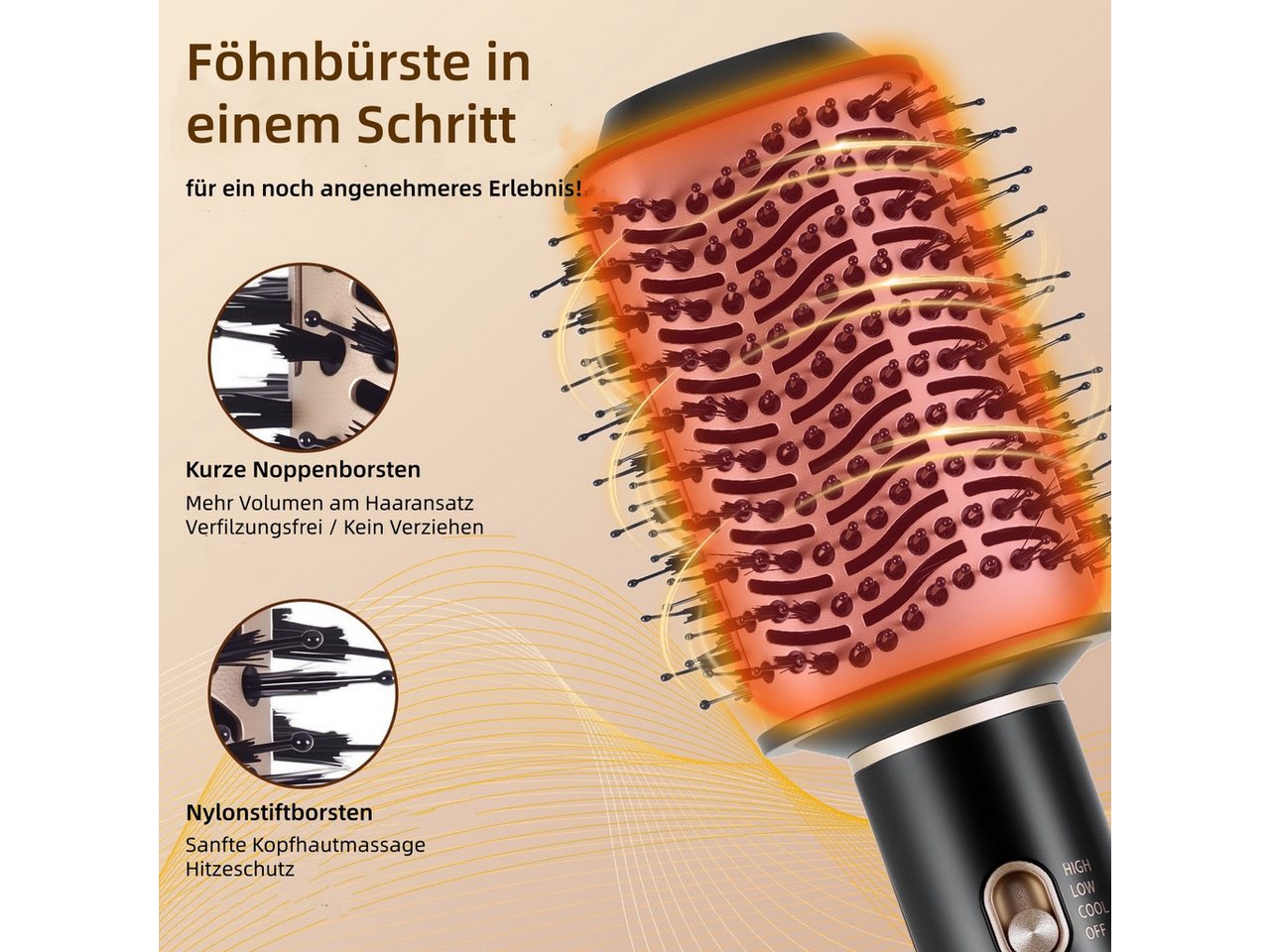 HATTEKER Warmluftbürste 4-in-1 HT-305, Multihaarstyler, Ionen-Technologie, 3 Temperaturstufen, Volumenbürste Bild 2
