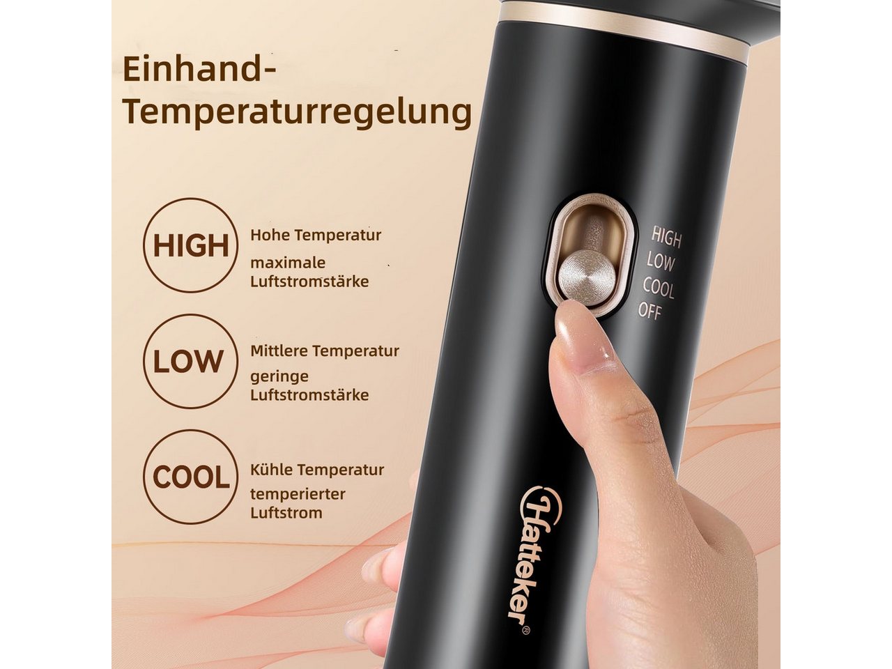 HATTEKER Warmluftbürste 4-in-1 HT-305, Multihaarstyler, Ionen-Technologie, 3 Temperaturstufen, Volumenbürste Bild 3
