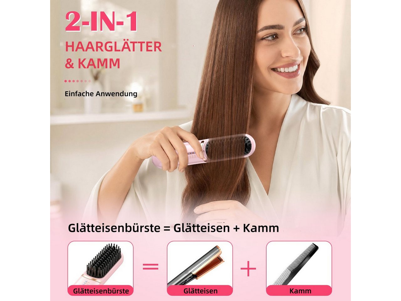 HATTEKER Elektrohaarbürste HT-151, Kabellose Glättbürste, 3 Temperaturstufen 160–200°C, USB-C Bild 3
