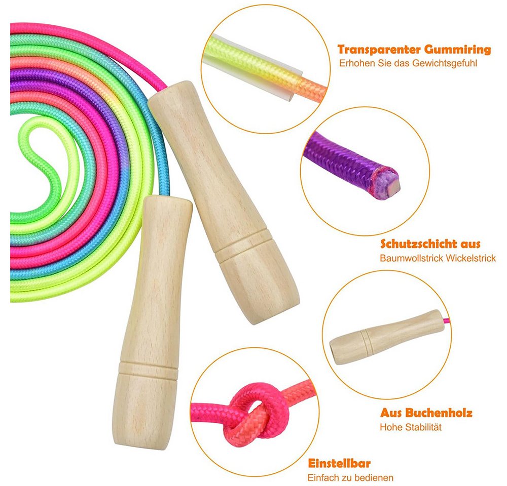 AFKSMILE Springseil Springseil Kinder,260cm Verstellbare Seilspringen Kinder mit Holzgriff, Jump Rope for Kids, Adjustable Skipping Rope, Kids Jump Ropes