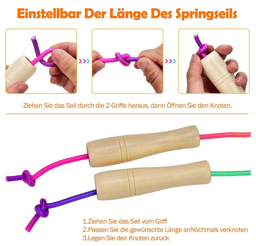 AFKSMILE Springseil Springseil Kinder,260cm Verstellbare Seilspringen Kinder mit Holzgriff, Jump Rope for Kids, Adjustable Skipping Rope, Kids Jump Ropes Bild 2