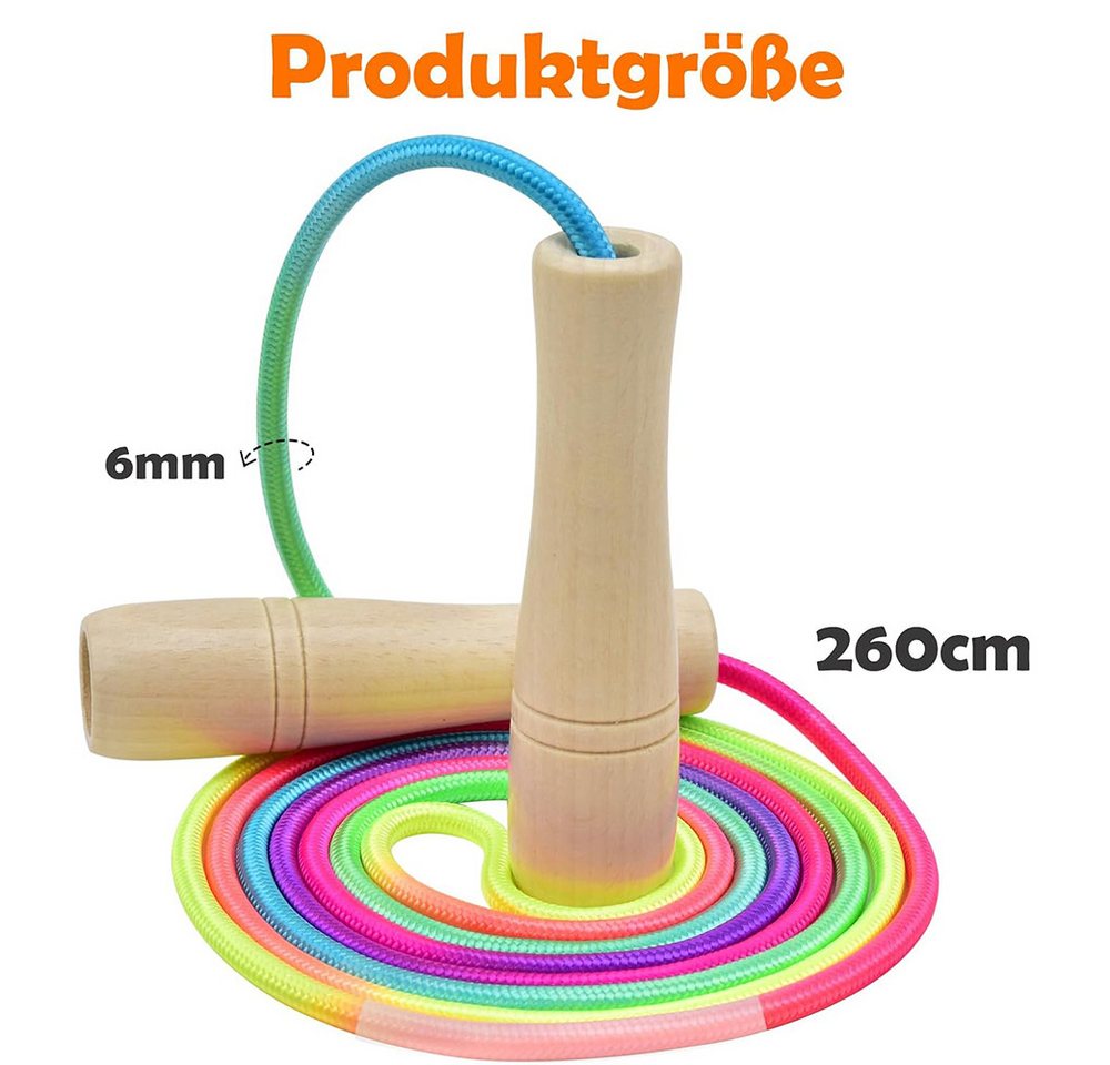 AFKSMILE Springseil Springseil Kinder,260cm Verstellbare Seilspringen Kinder mit Holzgriff, Jump Rope for Kids, Adjustable Skipping Rope, Kids Jump Ropes Bild 4