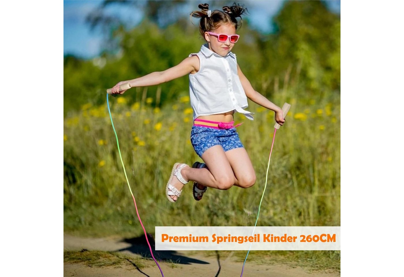 AFKSMILE Springseil Springseil Kinder,260cm Verstellbare Seilspringen Kinder mit Holzgriff, Jump Rope for Kids, Adjustable Skipping Rope, Kids Jump Ropes Bild 5