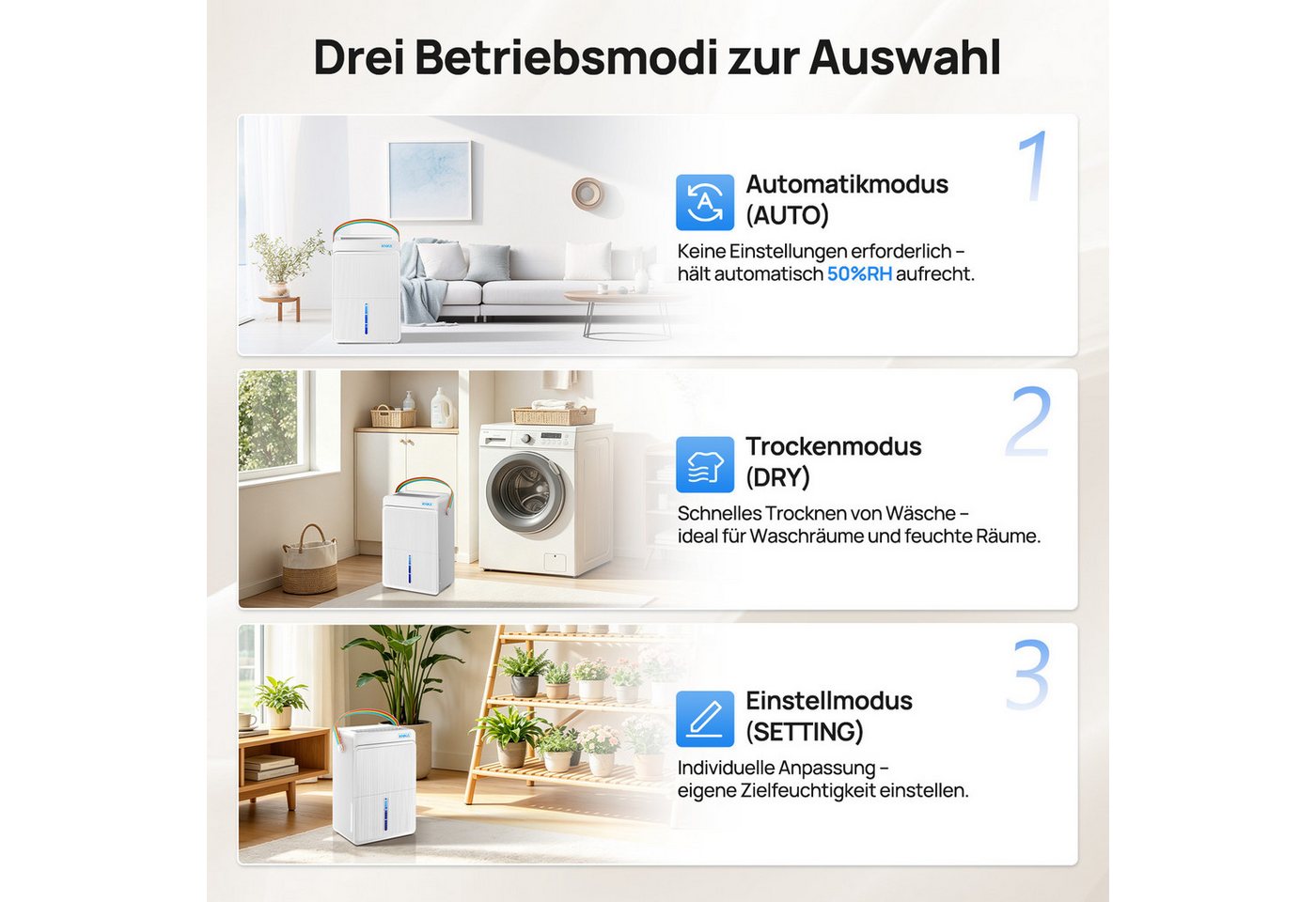 KNKA PRO Luftentfeuchter Luftentfeuchter Elektrisch Entfeuchter Leise,Dauerbetrieb, für 250 m³ Räume, Entfeuchtung 25 l/Tag, Tank 4 l, Timer,Wäschetrocknung,Schlafmodus Bild 5