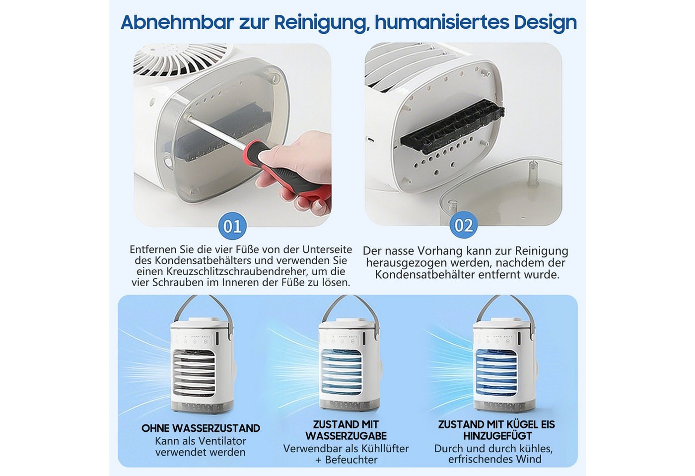 MOPUEA Standventilator Turmventilator Tischklimagerät Kühlventilator Mini Ventilator 4 Stufen, Mobiler Luftkühler Klimagerät Ventilatorkombigerät mit Wasserkühlung