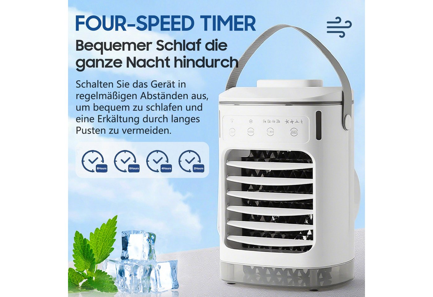 MOPUEA Standventilator Turmventilator Tischklimagerät Kühlventilator Mini Ventilator 4 Stufen, Mobiler Luftkühler Klimagerät Ventilatorkombigerät mit Wasserkühlung Bild 4