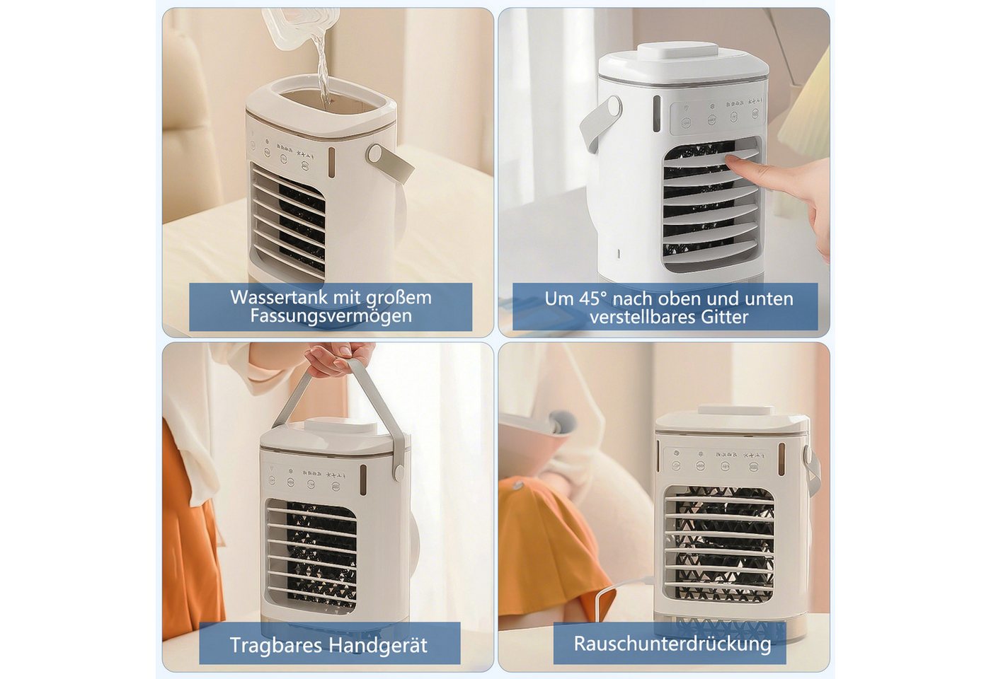 MOPUEA Standventilator Turmventilator Tischklimagerät Kühlventilator Mini Ventilator 4 Stufen, Mobiler Luftkühler Klimagerät Ventilatorkombigerät mit Wasserkühlung Bild 5