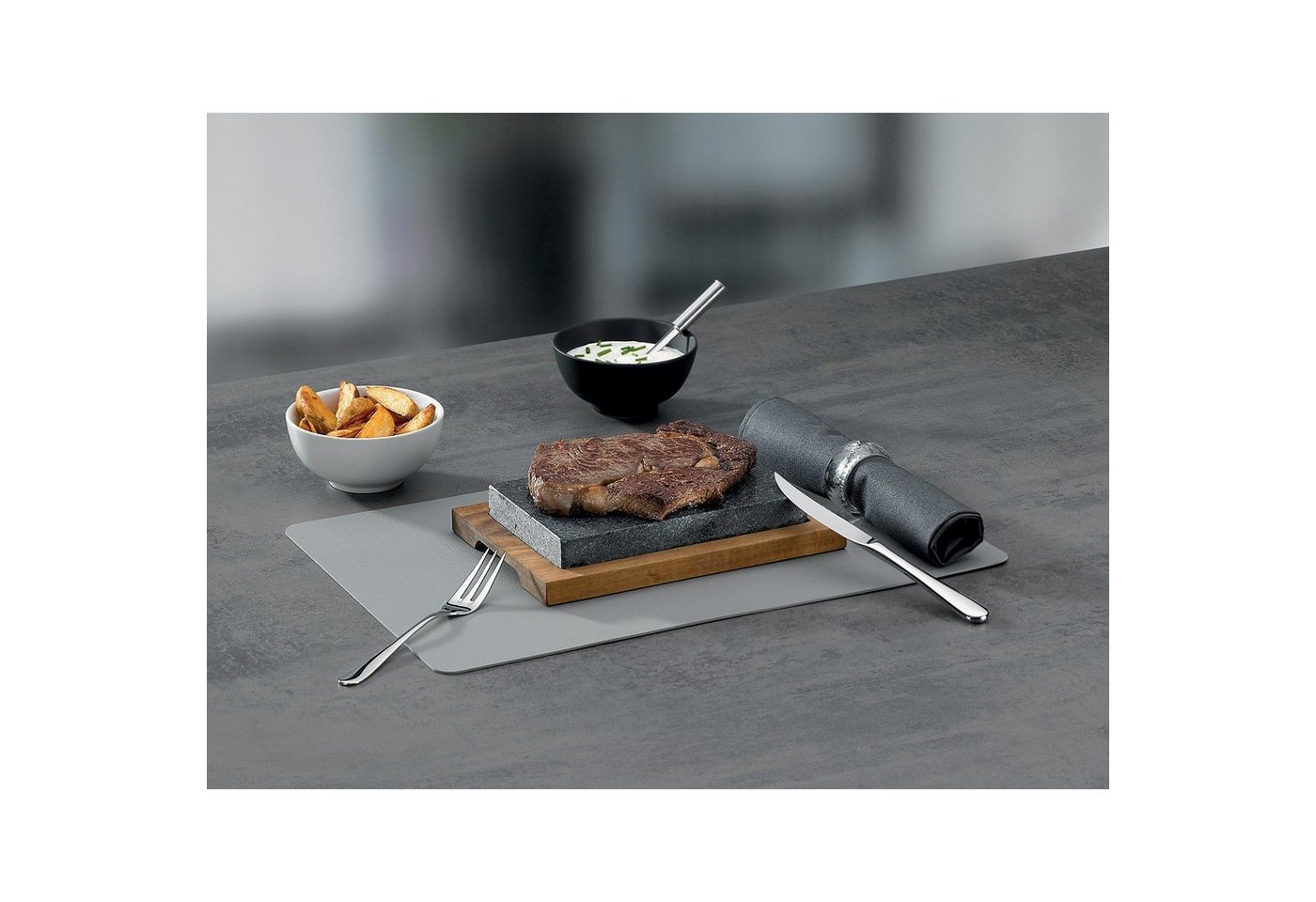 kela Raclette Country, Brett aus Akazienholz, Granitstein bis zu 350°C erhitzbar