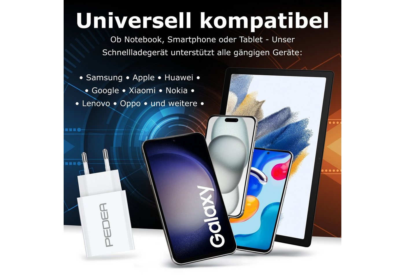 PEDEA Reiselader Schnellladegerät Smartphone-Ladegerät (max. 20 Watt, Dual-Port, Fast Charger, Schnelladegerät)