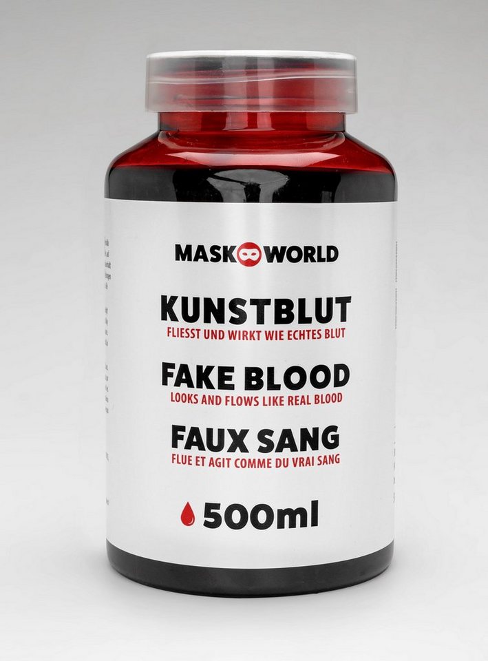 Maskworld Theaterschminke Kunstblut 500 ml Filmblut - Halloween Kostüm Deko (1-tlg), Fließt und wirkt wie echtes Blut – ideal für alle Anwendungen, bei