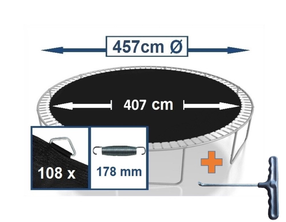 walexo Gartentrampolin Sprungtuch Ø 457 cm 108 Ösen (Federn 17,8 cm), (Sprungtuch inclusive Federspanner) Bild 3