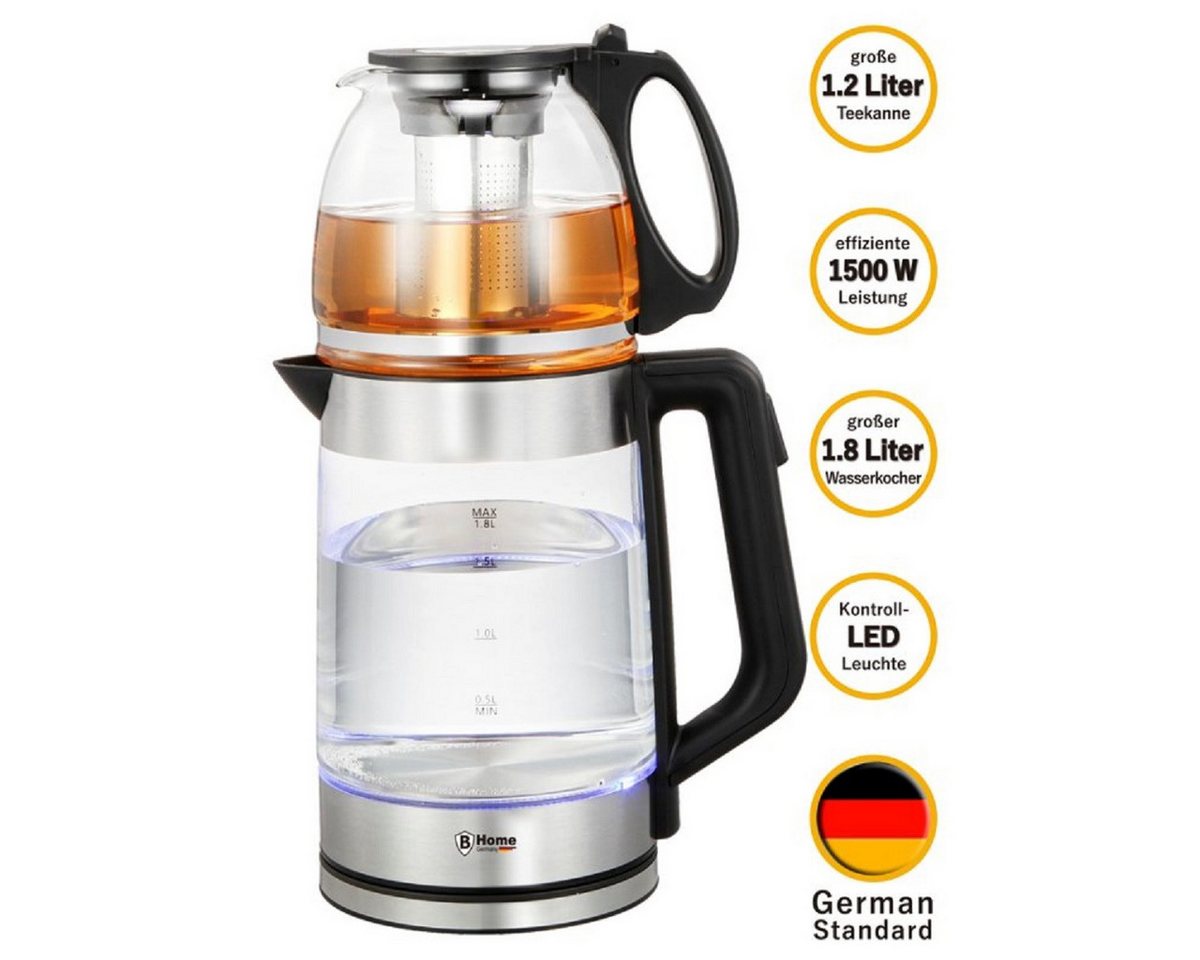 B-Home Wasserkocher Elektrischer Tee- & Wasserkocher aus Glas (1,8 L & 1,2 L) - 1500 Watt Bild 3