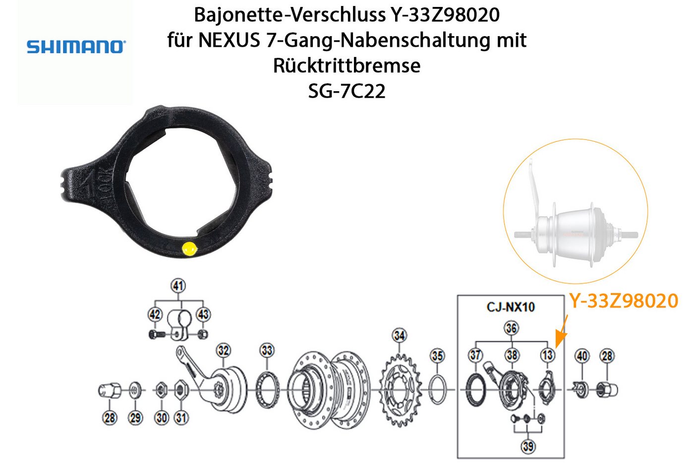 Shimano Schaltung SHIMANO Nexus 7 Gang Verschluss Y-33Z98020 Schalteinheit Nabe SG-7 Bild 2
