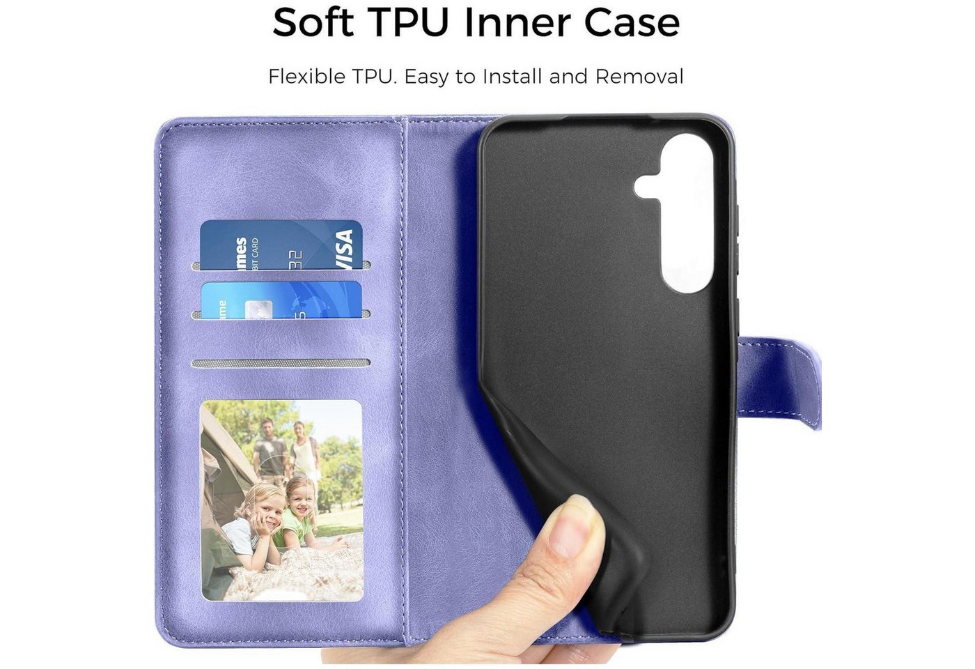 LuxusKollektion Flip Case Lederhülle Samsung Galaxy A54 5G Flip Wallet Cover Lila