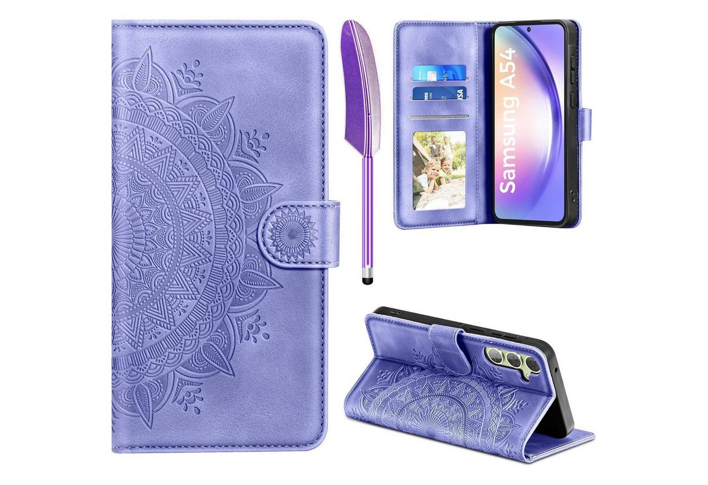 LuxusKollektion Flip Case Lederhülle Samsung Galaxy A54 5G Flip Wallet Cover Lila Bild 2
