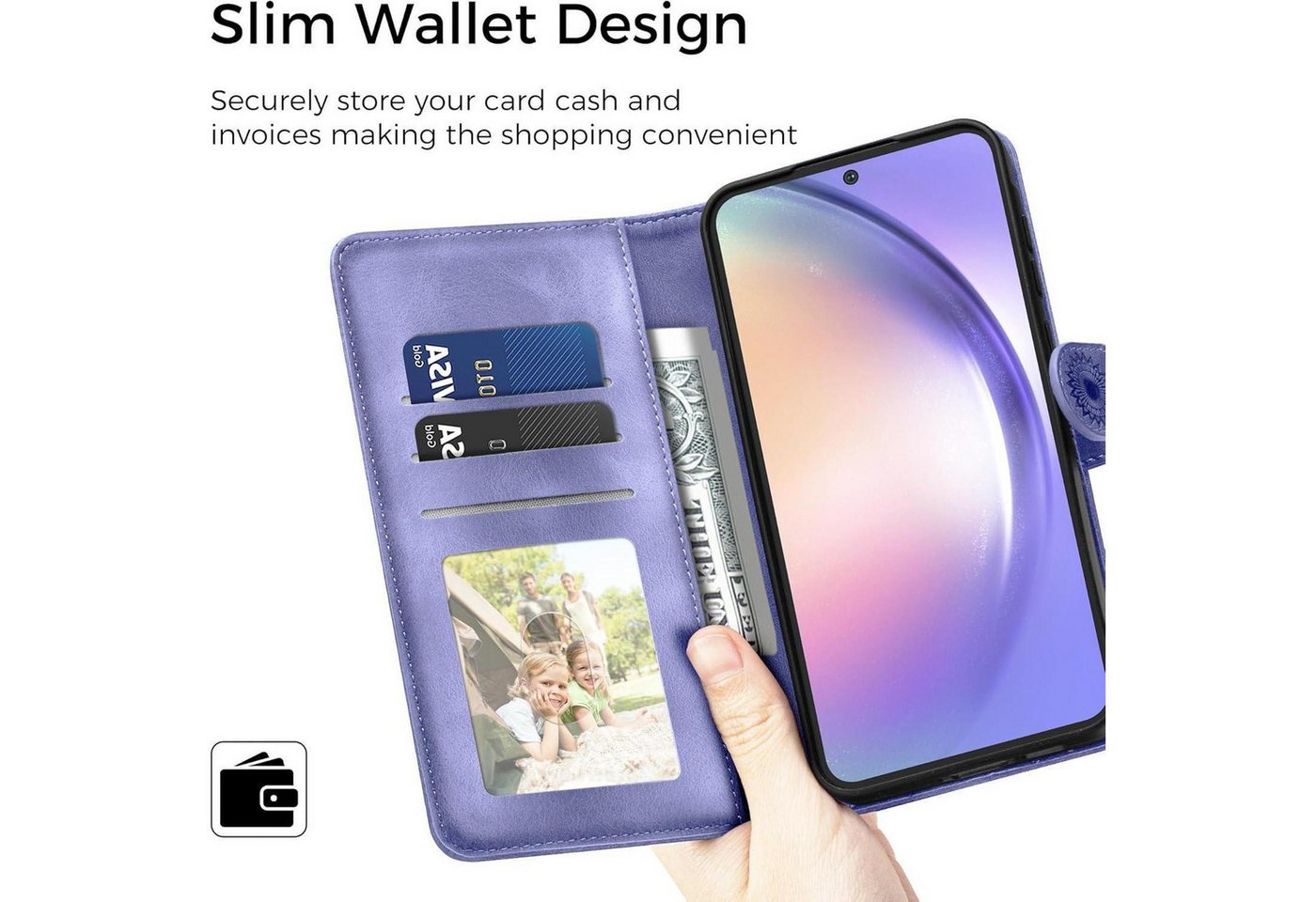 LuxusKollektion Flip Case Lederhülle Samsung Galaxy A54 5G Flip Wallet Cover Lila Bild 5