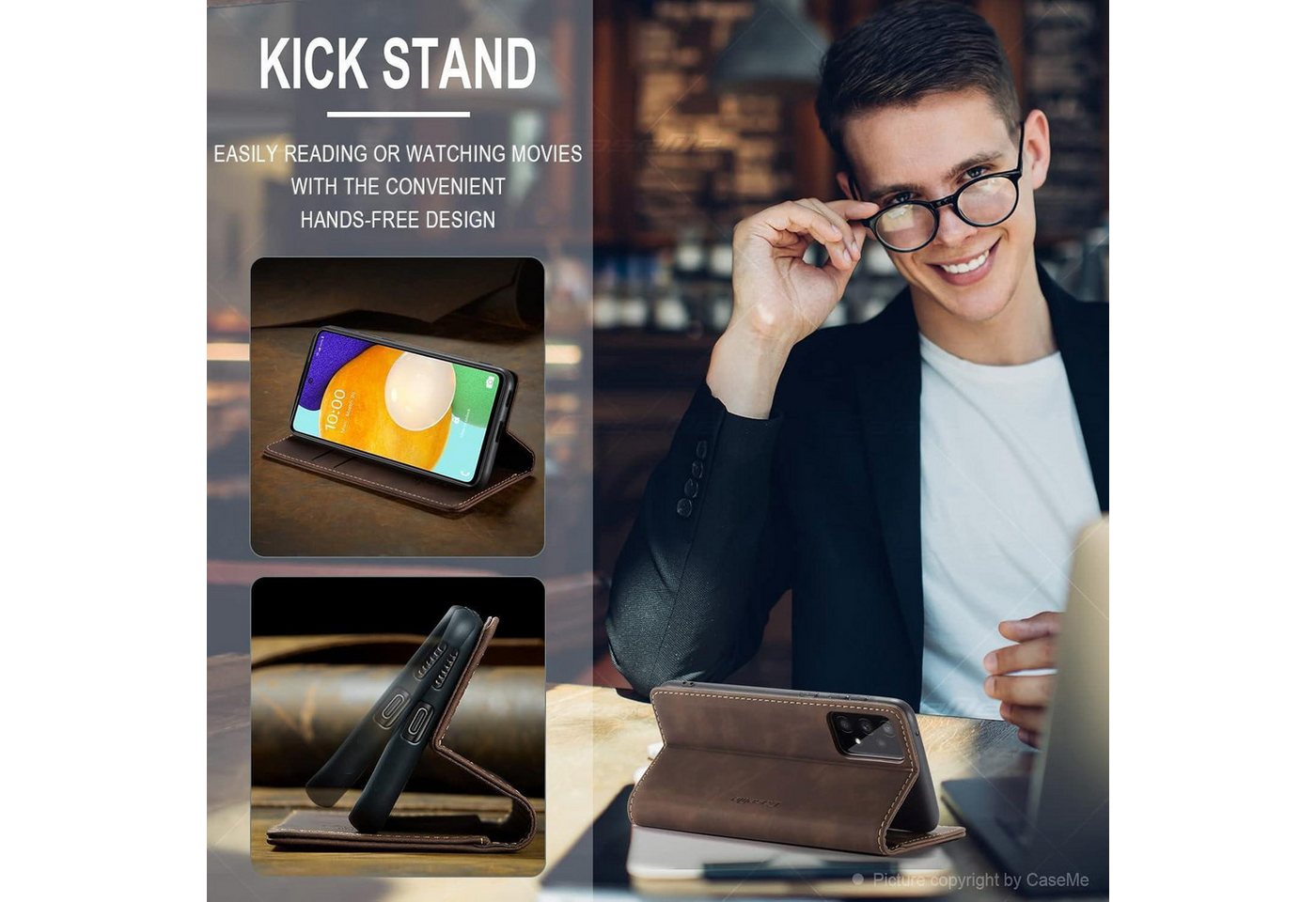 LuxusKollektion Flip Case Handyhülle Samsung Galaxy A53 5G Leder Magnet Kartenfach Stand Kaffee