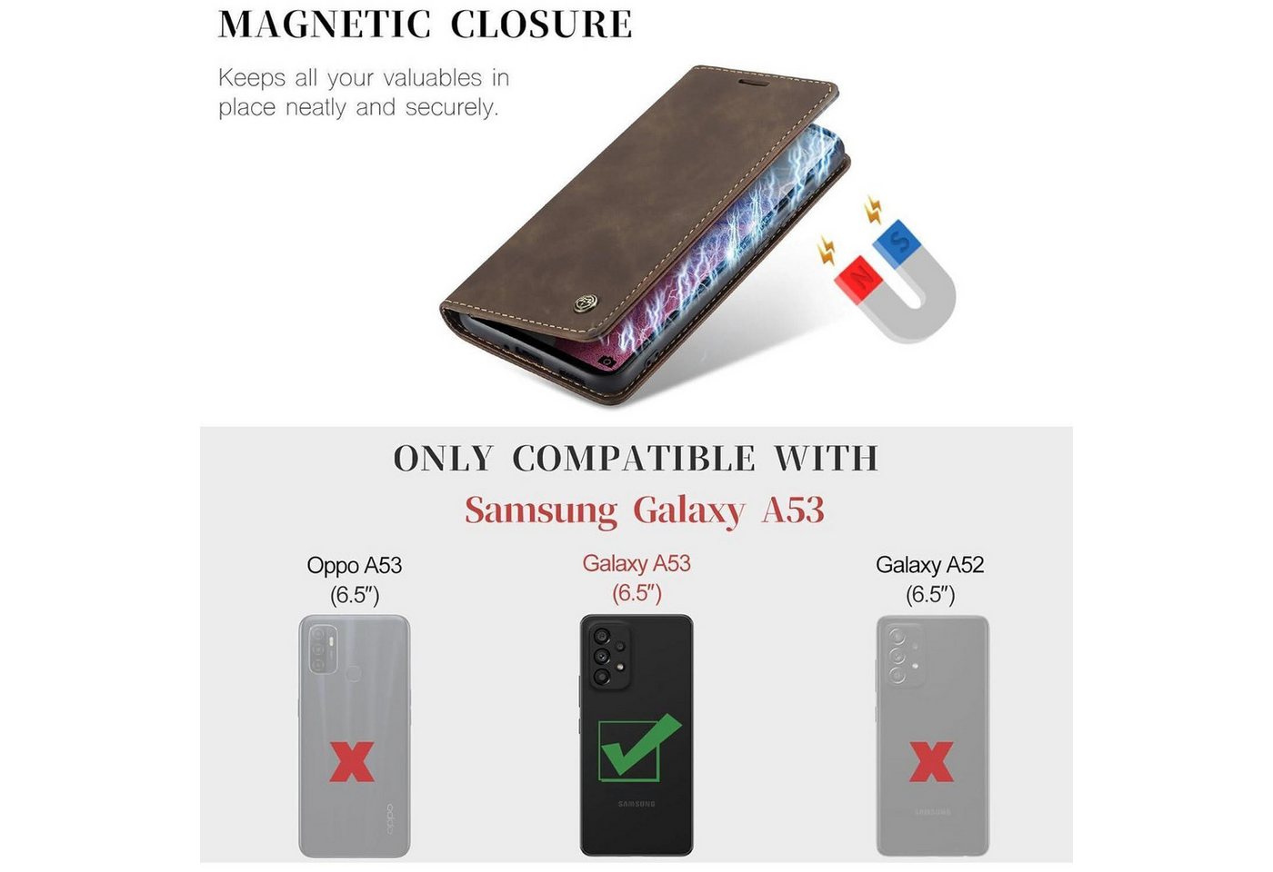 LuxusKollektion Flip Case Handyhülle Samsung Galaxy A53 5G Leder Magnet Kartenfach Stand Kaffee Bild 2
