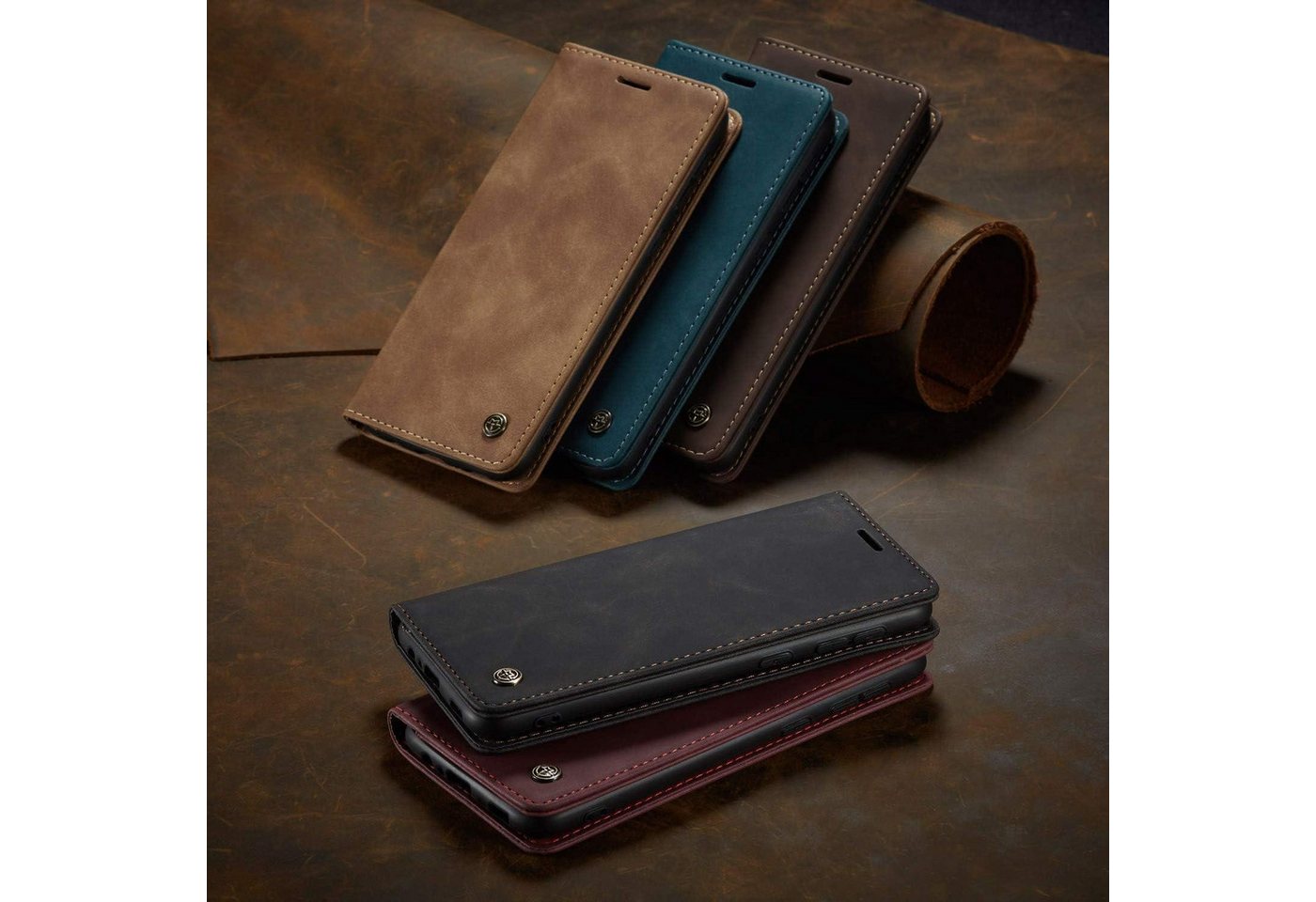 LuxusKollektion Flip Case Handyhülle Samsung Galaxy A53 5G Leder Magnet Kartenfach Stand Kaffee Bild 4