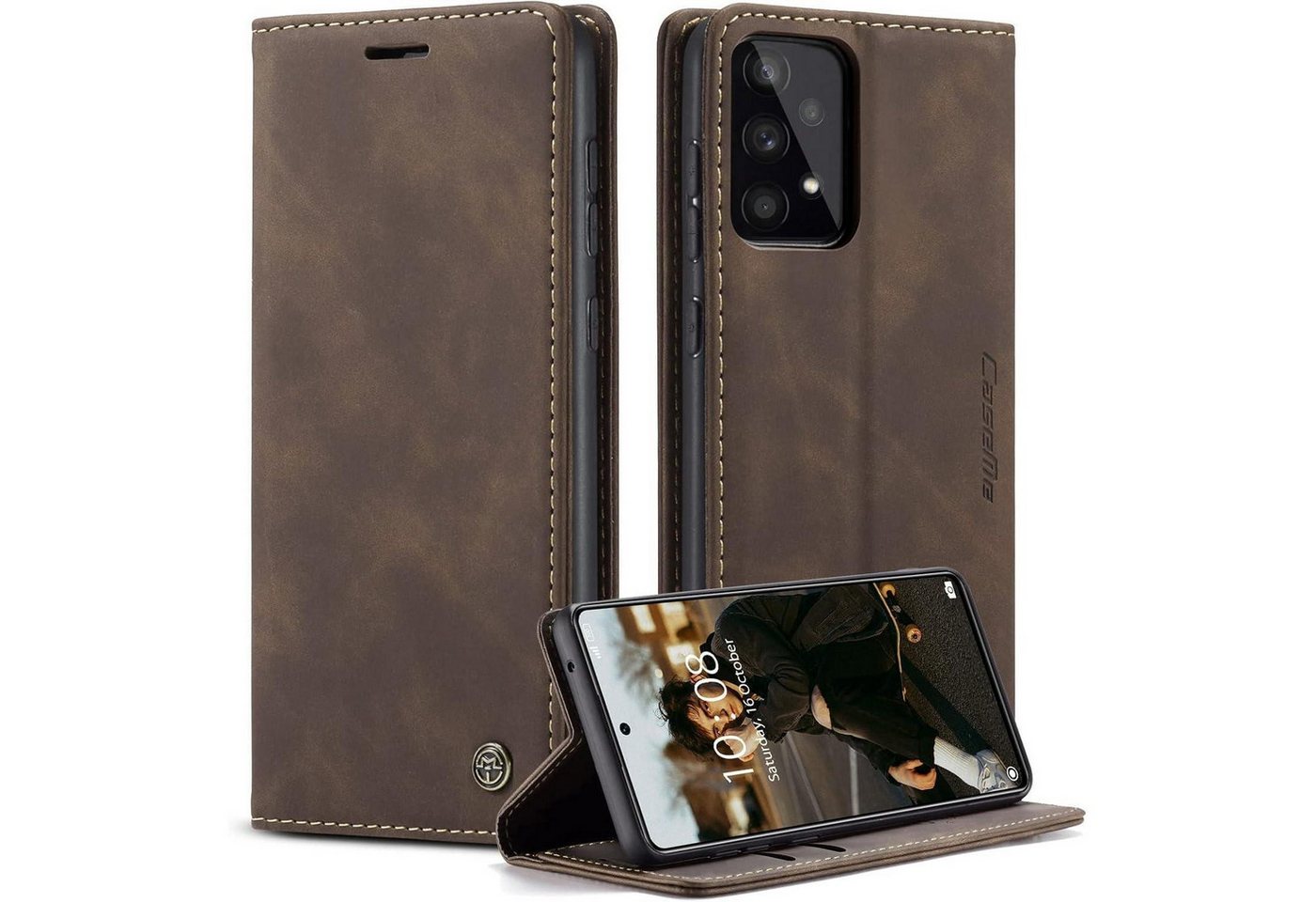 LuxusKollektion Flip Case Handyhülle Samsung Galaxy A53 5G Leder Magnet Kartenfach Stand Kaffee Bild 5