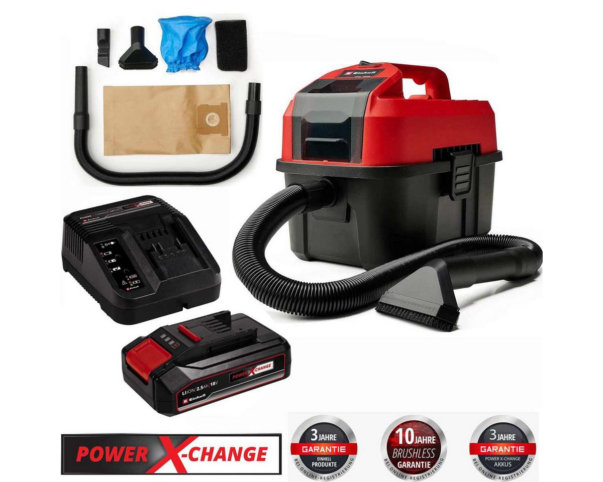 Einhell Nass-Trocken-Sauger Nass-Trockensauger TE-VC 18/10 Li Akku 2.5 Ah, Ladegerär, Zubehör