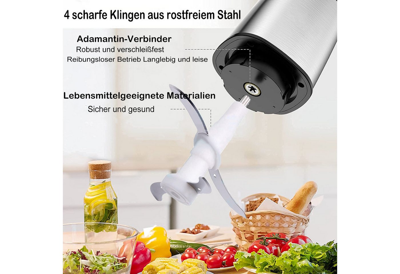 ibettertec Zerkleinerer Zerkleinerer Küche Elektrisch mit 2L Edelstahlschüssel und 4 Klingen, Multizerkleinerer mit 3 Geschwindigkeitsstufen,für Fleisch,Obst,Gemüse Bild 2