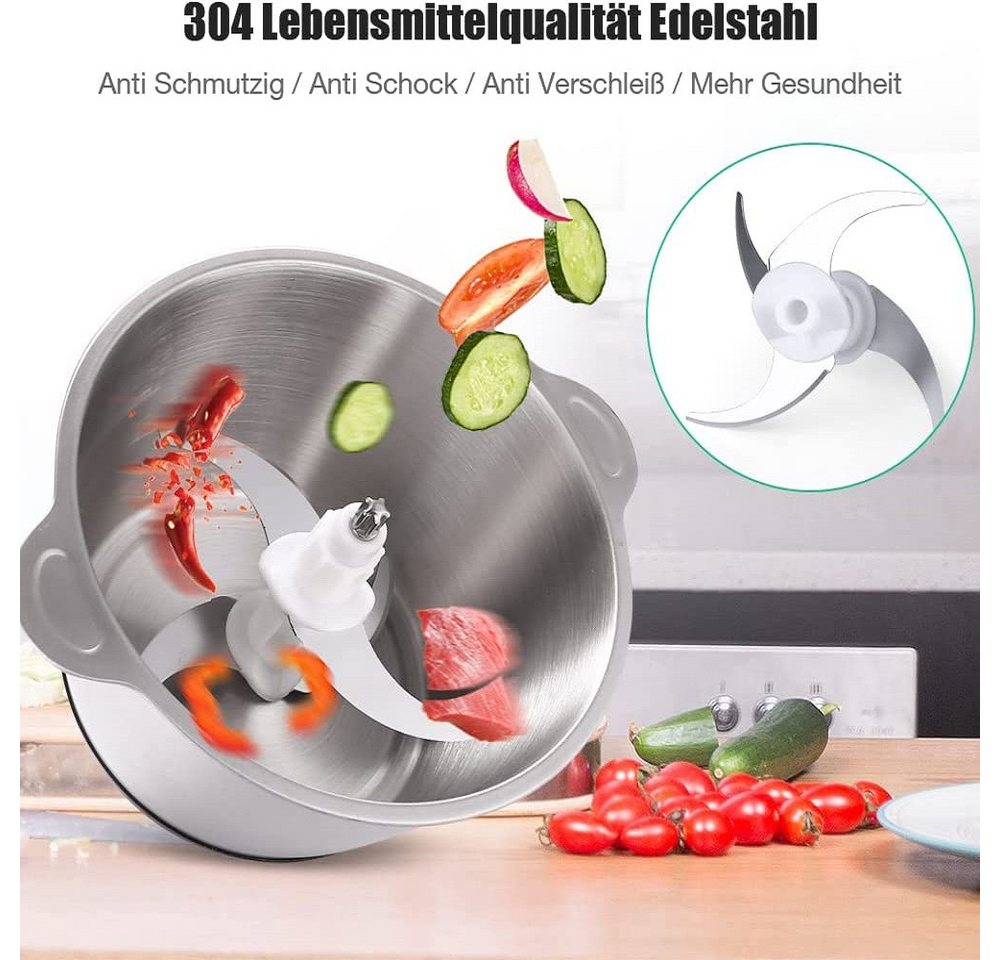 ibettertec Zerkleinerer Zerkleinerer Küche Elektrisch mit 2L Edelstahlschüssel und 4 Klingen, Multizerkleinerer mit 3 Geschwindigkeitsstufen,für Fleisch,Obst,Gemüse Bild 5
