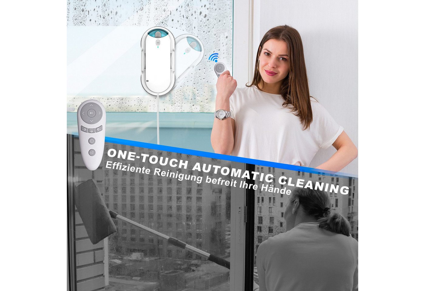 Grenintol Fensterputzroboter Automatischer Fensterputzroboter 3800PA,Fenstersauger mit Water Tank, (1-St) Fensterputzer Elektrisch mit Intelligentes Kantenerkennungssystem Bild 4