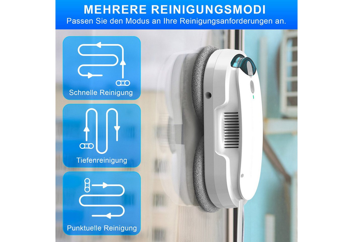 Grenintol Fensterputzroboter Automatischer Fensterputzroboter 3800PA,Fenstersauger mit Water Tank, (1-St) Fensterputzer Elektrisch mit Intelligentes Kantenerkennungssystem Bild 5