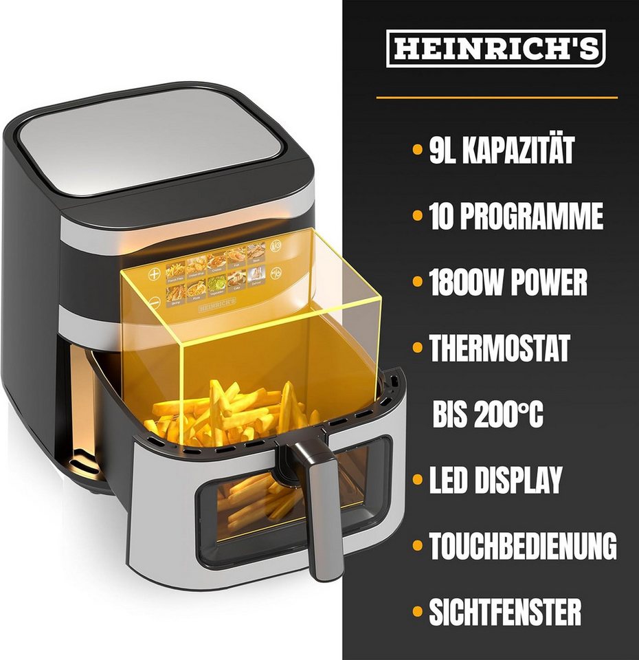 Heinrich´s Heißluftfritteuse, 1800 W, LED-Display mit Touch Bedienung, spülmaschinenfest Bild 2