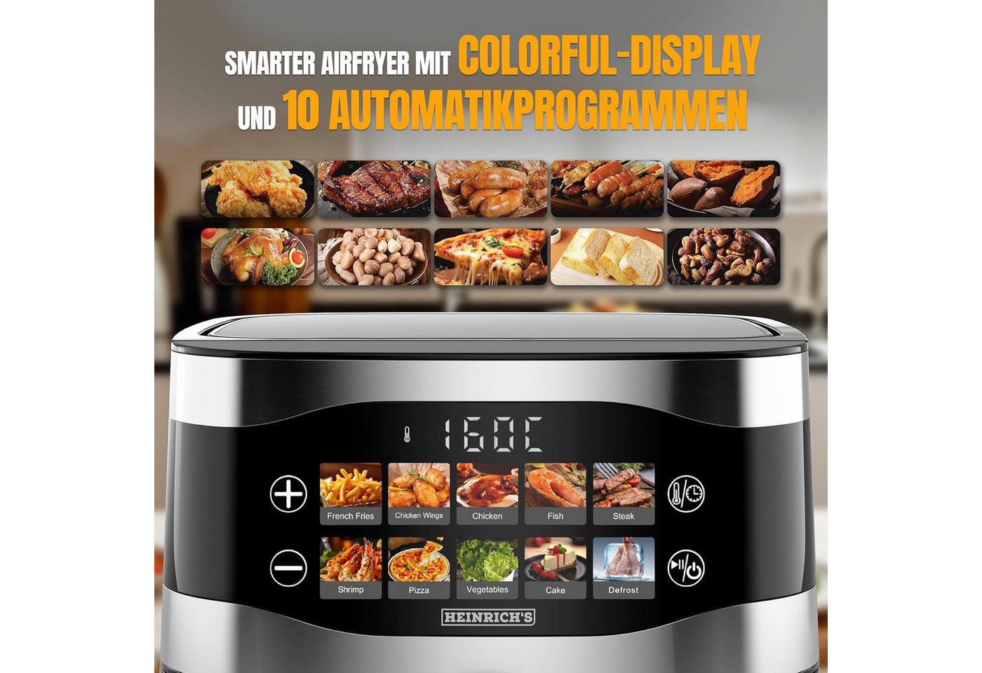 Heinrich´s Heißluftfritteuse, 1800 W, LED-Display mit Touch Bedienung, spülmaschinenfest Bild 5