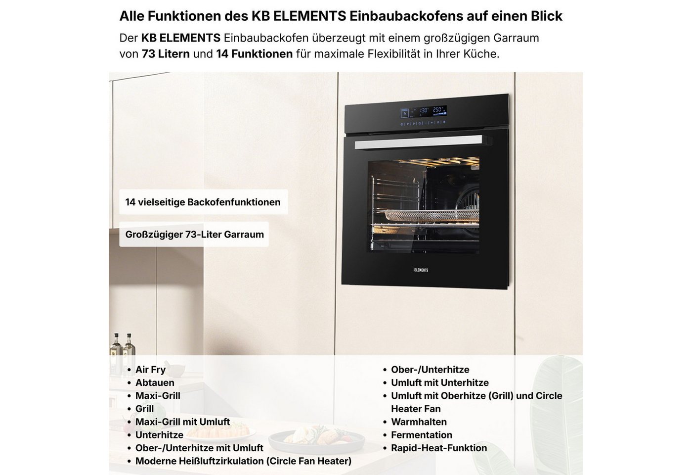 KB Elements Induktions Herd-Set KB ELEMENTS Herdset Backofen 60cm, Kratzfestes Induktionskochfeld 60cm, mit 2-fach-Teleskopauszug, AQUA CLEAN, Backofen Full Touch mit 15 Funktionen, Kratzfestes Induktionskochfeld Bild 2